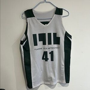 YUANHE 1916 ARTDISTRICT Basketball Jersey - White & Dark Green 41